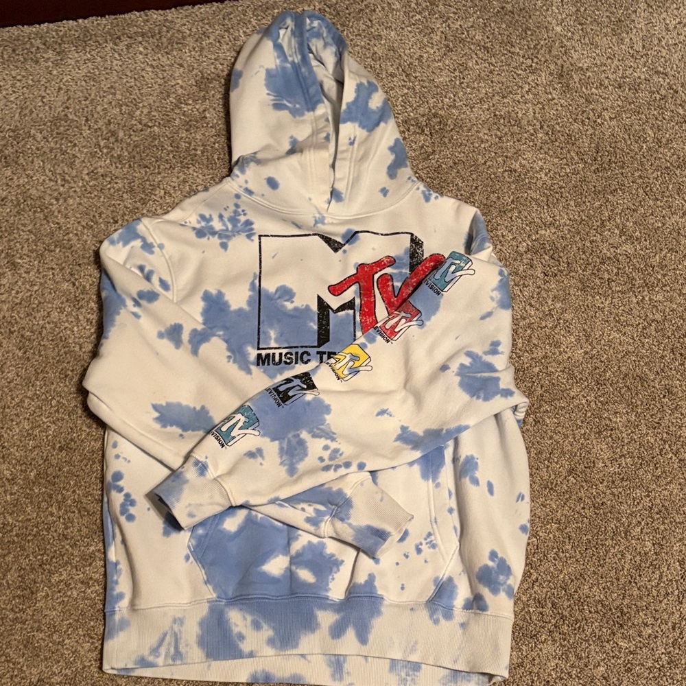 MTV Blue and White Tie-Dye Hoodie